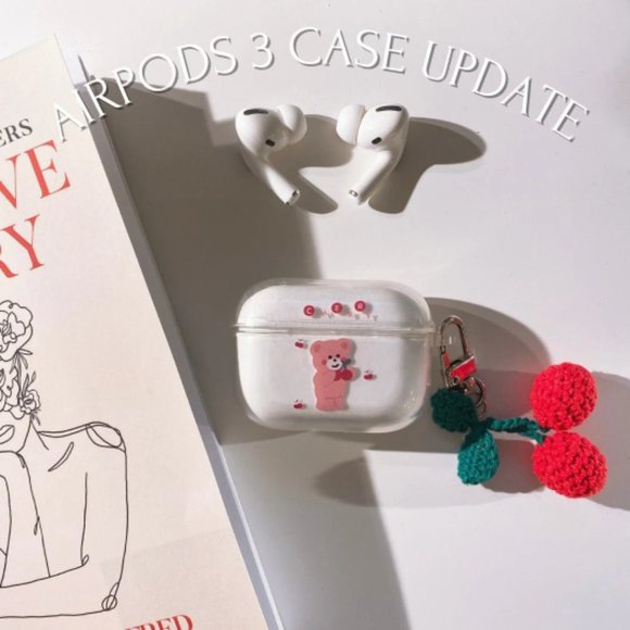 AIRPODS CASE Cute Bear Cherry Case with Cherry Pendant for AirPods Pro 1 2 3 - Picture 1 of 4